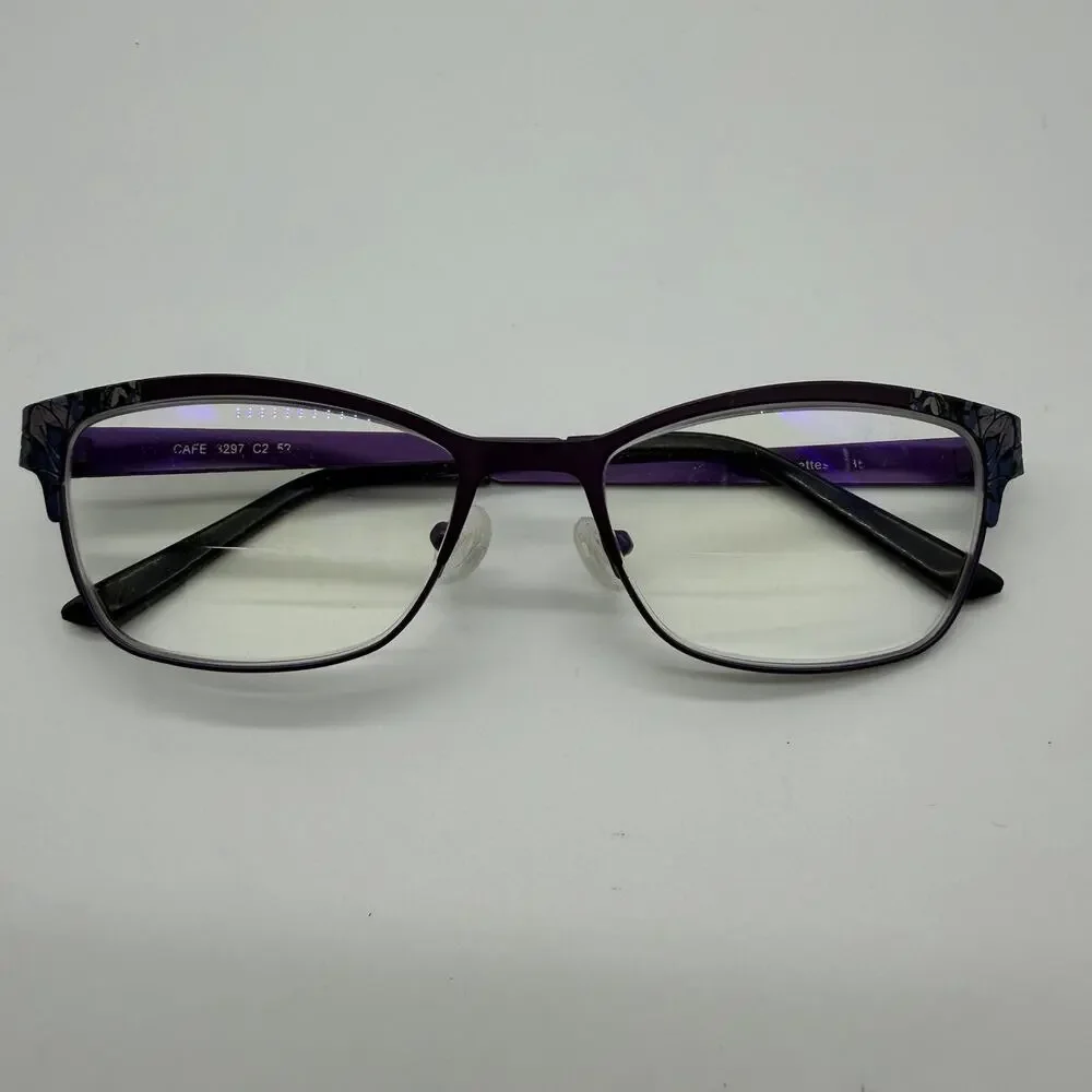 Cafe Lunettes CAFE3297 C2 Womens Purple Eyeglasses Floral Metal Frames Only 52mm